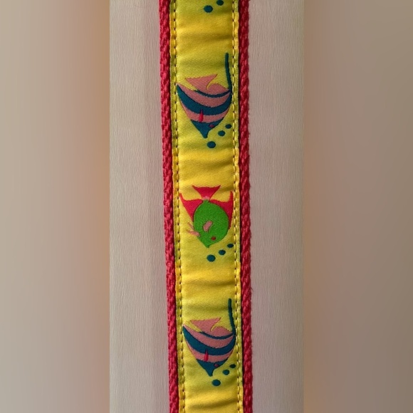 Douglas Paquette Accessories - Douglas Paquette “H” Closure Tropical Fish Pink Canvas Belt Women’s Size Large
